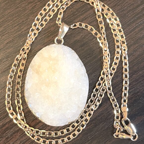 Bold & Beautiful White Druzy Pendant with 18K GP Chain - Picture 4 of 4